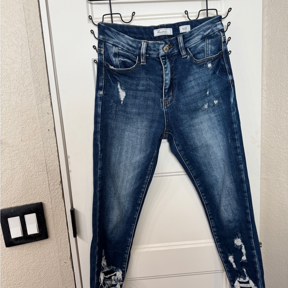 KanCan Women's Dark Blue Distressed Skinny Jeans